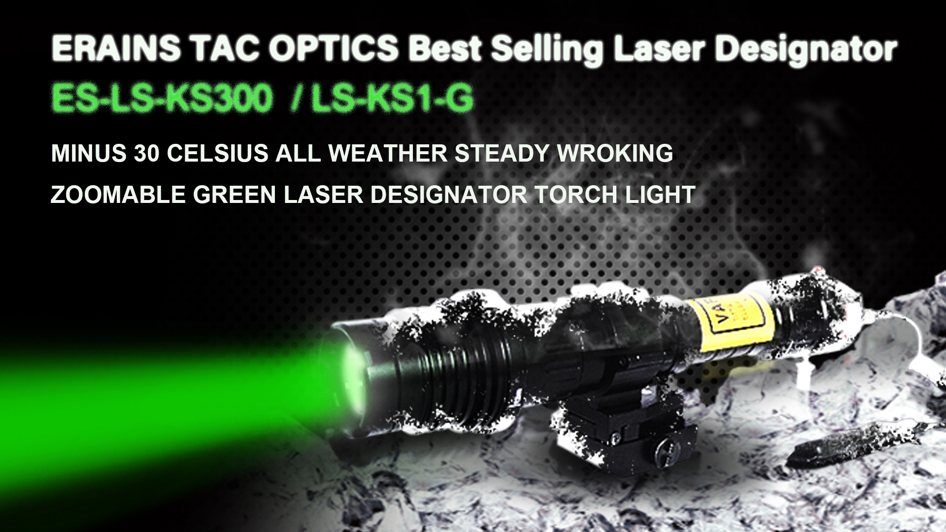 The perfect long distance subzero 100mw green laser designator with rifle mount accessories and rechargeable batteries.