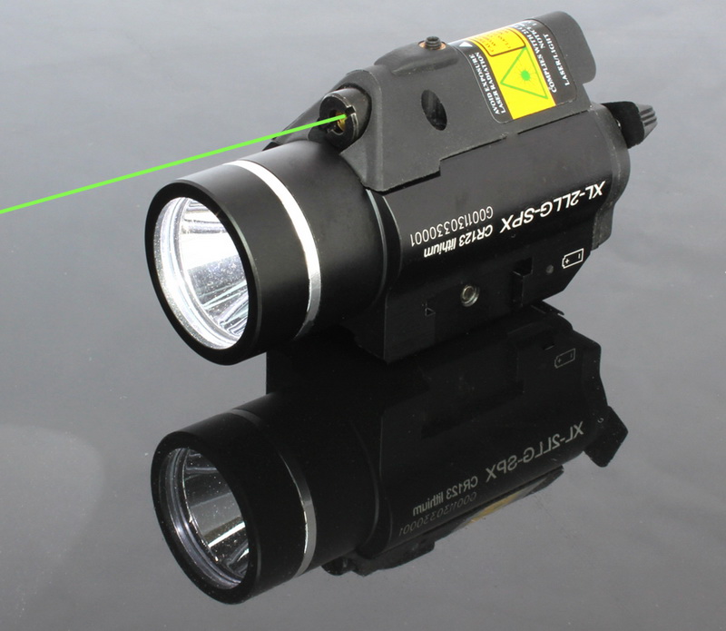 Pistol mounted green laser sight and 200 lumen CREE Q5 LED light combo