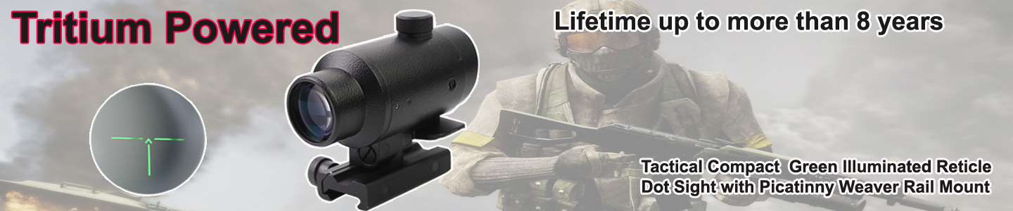 Lifetime up to more than 8 years of Tritium Powered
Tactical Compact  Green Illuminated Reticle Dot Sight with Picatinny Weaver Rail Mount