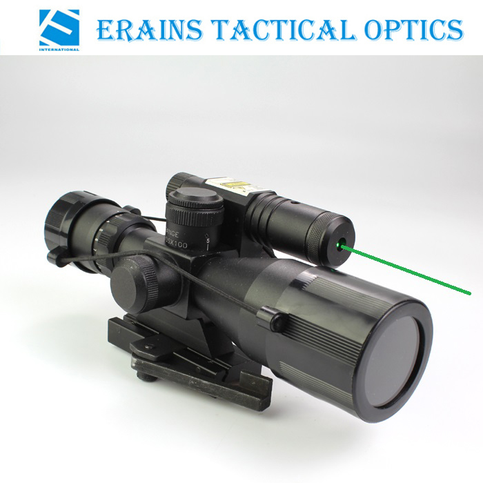 Compact 2.5-10X40 Rifle Scope Red Green Mil-DOT Reticle with Side Attached Green Laser Sight Scope with Quick Release Mount - 副本