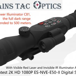 ES-NVE-E50-II Plus  2K Ultra HD Tactical Hunting Red Laser & IR Illuminator Attached Day & Night Digital Night Vision Weapon Rifle Scope - 副本