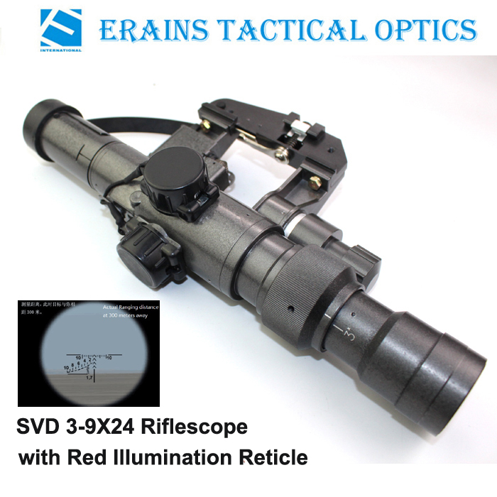Military Standard Riflescope with SVD 3-9x24 Red Illuminated Reticle Rifle Scope