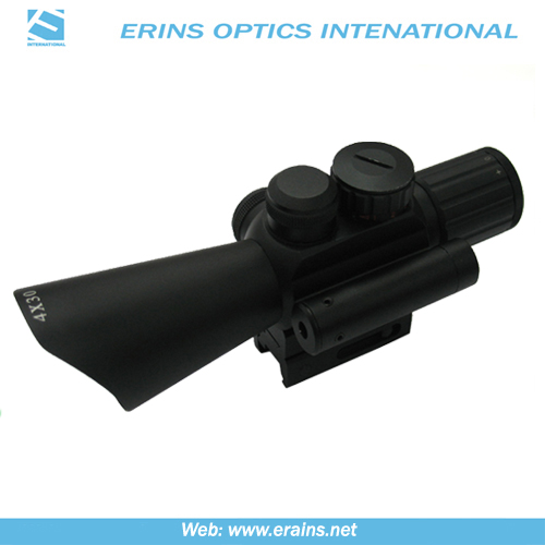 Compact 4X30 rifle scope red green Mil-Dot Reticle with side attached red laser sight combo