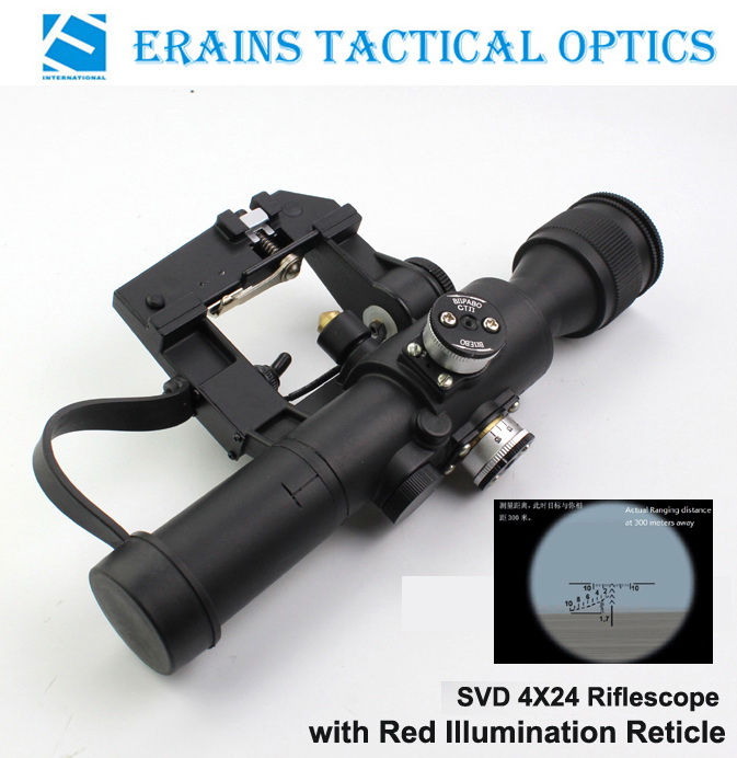Latest Military Standard Riflescope with Svd 4X24 Red Illuminated Reticle Rifle Scope