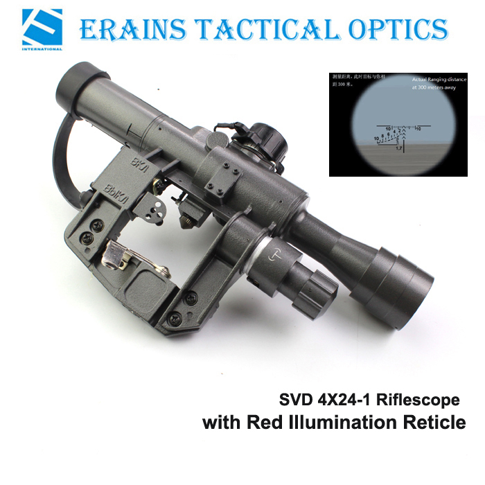 Military Standard Riflescope with Svd 4X24-1 Red Illuminated Reticle Rifle Scope