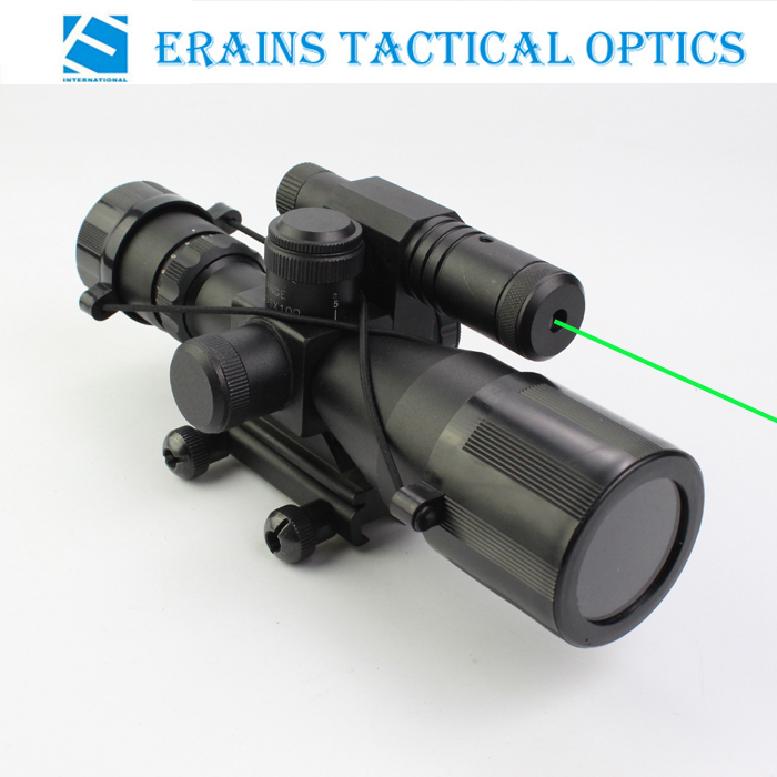 Compact 2.5-10X40 Riflescope Red Green Mil-DOT Reticle Attached Green Laser with Standard Weaver Rail Mount
