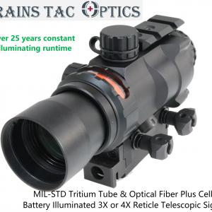  Mil-Std Over 25 Years Constantly Running Tritium and Optical Fiber Illuminating Reticle Tactical Hunting Combat 3X or 4X32 Telescopic Weapon Sight Red DOT Scope