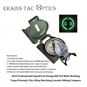 2023 Professional Liquid Free Design Mil-Std Wide Working Temp Prismatic Zinc Alloy Compass