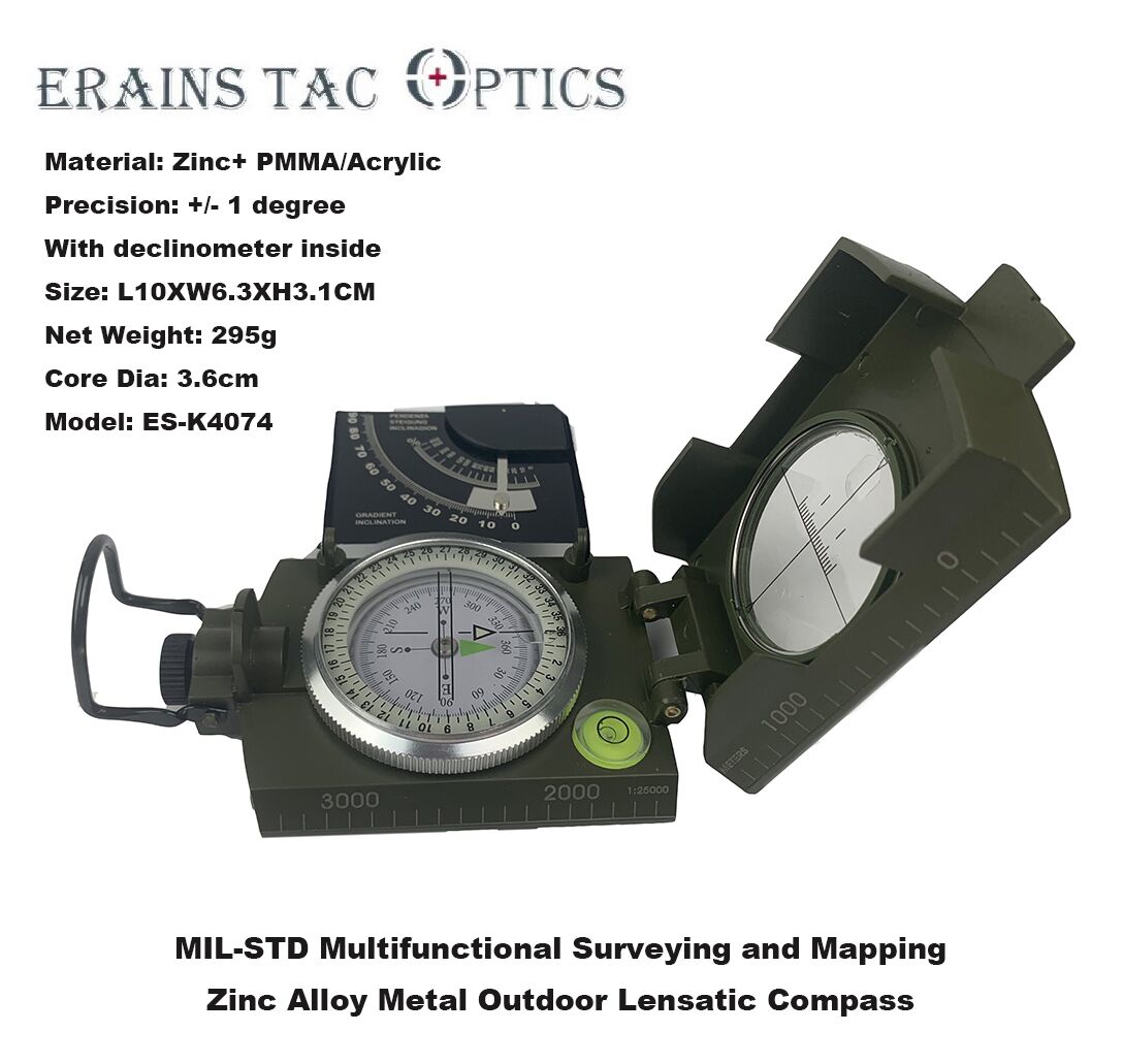 Mil-Std Surveying and Maping Gradiometer Noctilucent Mountaineering Pin Metal Folding Multi-Function Zinc Metal Marching Lensatic Compass (ES-K4074)