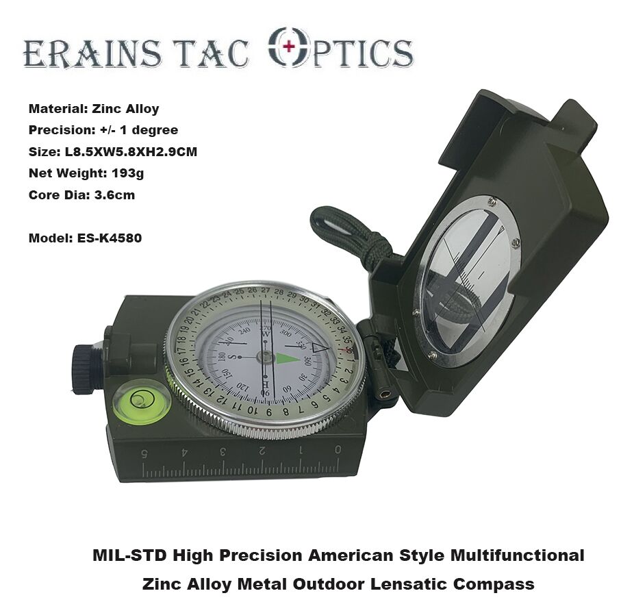 High Precision American Style Mil-Std Multifunctional Zinc Metal Marching Lensatic Compass (ES-K4580)